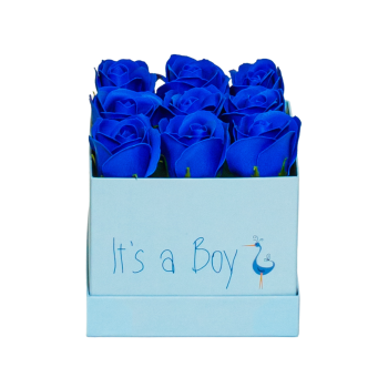 Σύνθεση με Χειροποίητα Τριαντάφυλλα από Σαπούνι σε κουτί I'ts A Boy